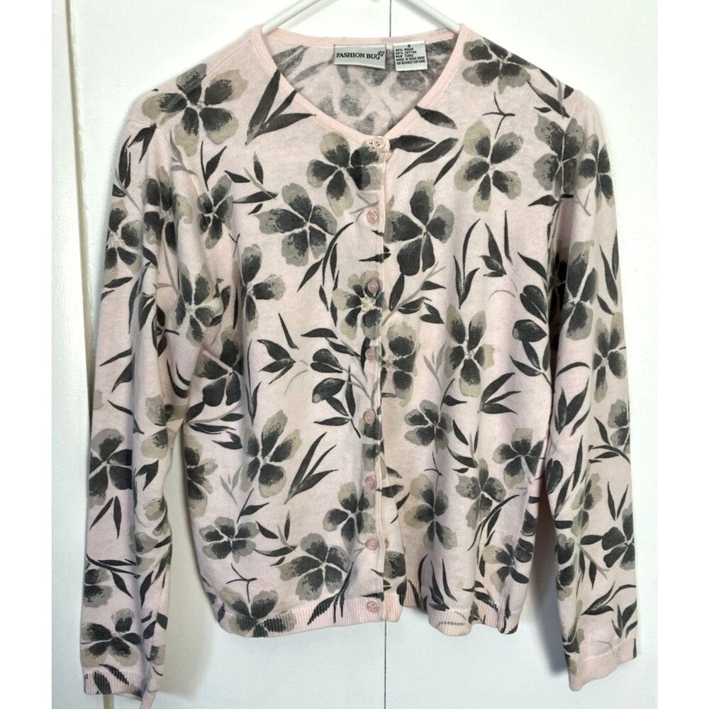 Fashion Bug Womens Pink & Green Floral Cardigan Size Small